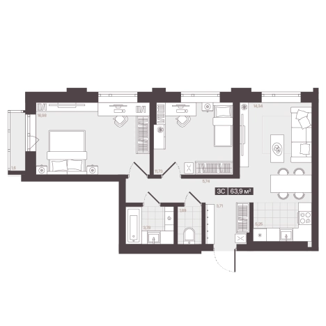 Купить трехкомнатную квартиру в новостройках в ЖК МОНЕ (Кемерово) в Кемерове. Вариант № 170987, 0, площадь -  квм, цена 9905828 рублей