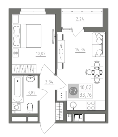 . Вариант № 72878, 0, площадь - 33.76 квм, цена 3746347 рублей