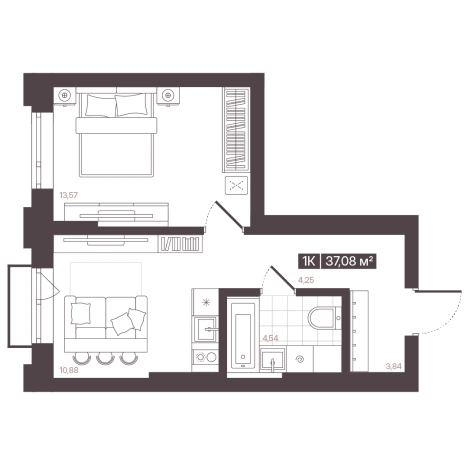 . Вариант № 170735, 0, площадь - 37.08 квм, цена 6576280 рублей