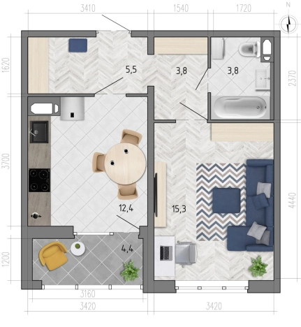 Купить однокомнатную квартиру на улице Федора Тютчева в Воронеже. Вариант № 153278, 0, площадь -  квм, цена 4504909 рублей