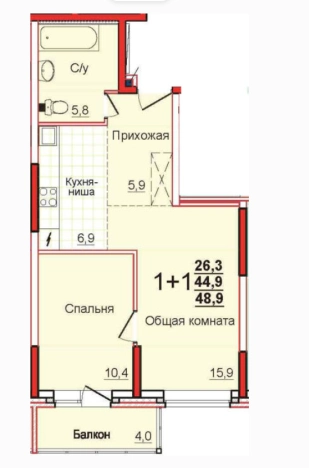 Купить однокомнатную квартиру в ЖК Левобережный в Тульской области. Вариант № 71813, 0, площадь -  квм, цена 5061200 рублей