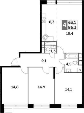 Купить многокомнатную квартиру в ЖК Датский Квартал в Московской области. Вариант № 67378, 0, площадь - квм, цена 19761837 рублей