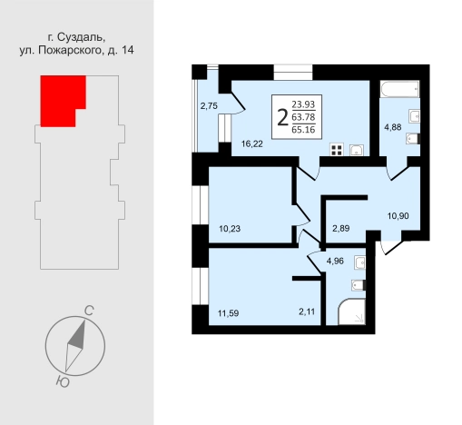 . Вариант № 7711089, 1, площадь - 65.16 квм, цена 9741420 рублей