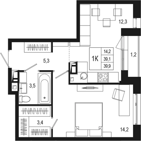 . Вариант № 120364, 0, площадь - 39.1 квм, цена 8064650 рублей