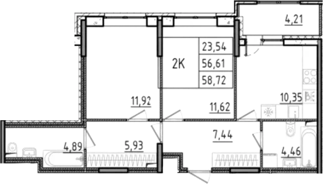 Купить двухкомнатную квартиру в ЖК Аквилон RekaPark в Ленинградской области. Вариант № 6217528, 0, площадь -  квм, цена 9172820 рублей
