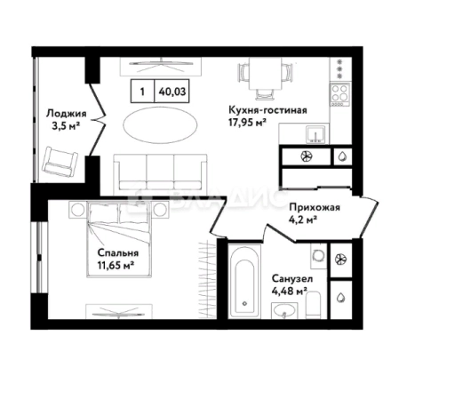 Купить однокомнатную квартиру в Тульской области. Вариант № 77872, 0, площадь -  квм, цена 4488440 рублей
