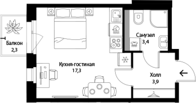. Вариант № 7829753, 0, площадь - 24.6 квм, цена 5717800 рублей