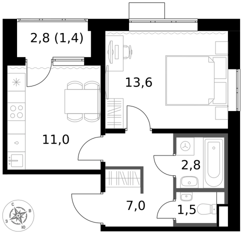 Купить однокомнатную квартиру в Долгопрудном. Вариант № 9711724, 0, площадь -  квм, цена 9267185 рублей