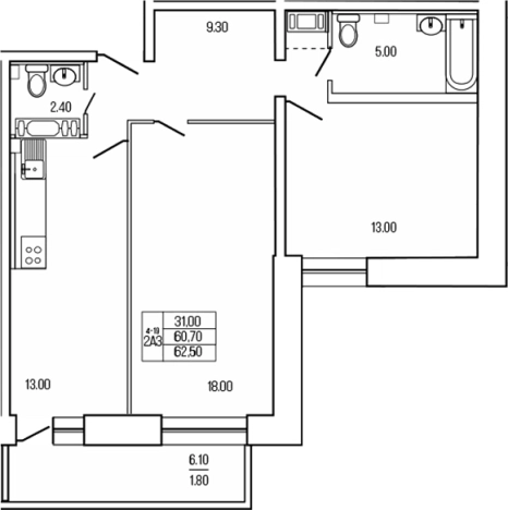 Купить двухкомнатную квартиру в новостройках у метро Девяткино в Ленинградской области. Вариант № 9584662, 0, площадь -  квм, цена 11333112 рублей