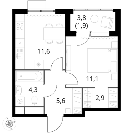 . Вариант № 9816079, 0, площадь - 37.4 квм, цена 8976000 рублей