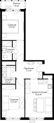 . Вариант № 3923726, 0, площадь - 57.8 квм, цена 16425315 рублей