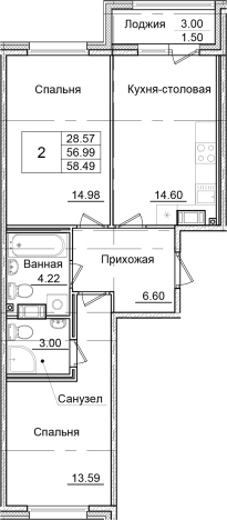 Купить двухкомнатную квартиру у метро Рыбацкое в Санкт-Петербурге. Вариант № 6707831, 0, площадь -  квм, цена 9894038 рублей