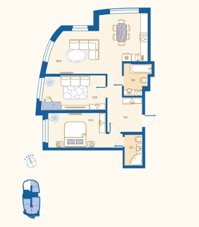 Купить двухкомнатную квартиру в районе Октябрьский в Пензе. Вариант № 7852554, 0, площадь -  квм, цена 7239000 рублей