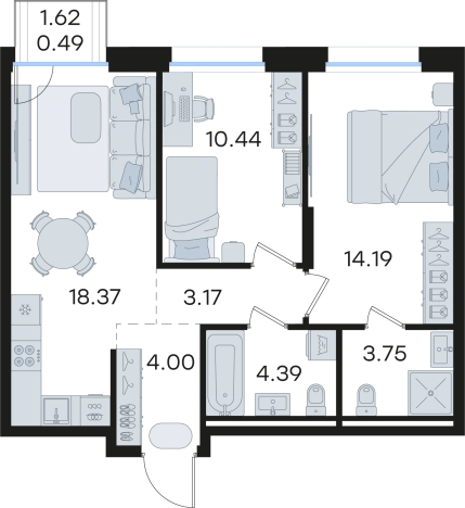 Купить двухкомнатную квартиру в ЖК GloraX Premium Гребной Канал в Нижнем Новгороде. Вариант № 9337104, 0, площадь -  квм, цена 17216214 рублей