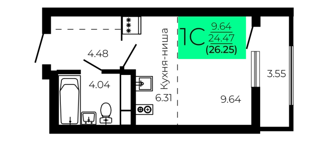 Купить Студию в Воронеже. Вариант № 165374, 0, площадь -  квм, цена 3806250 рублей