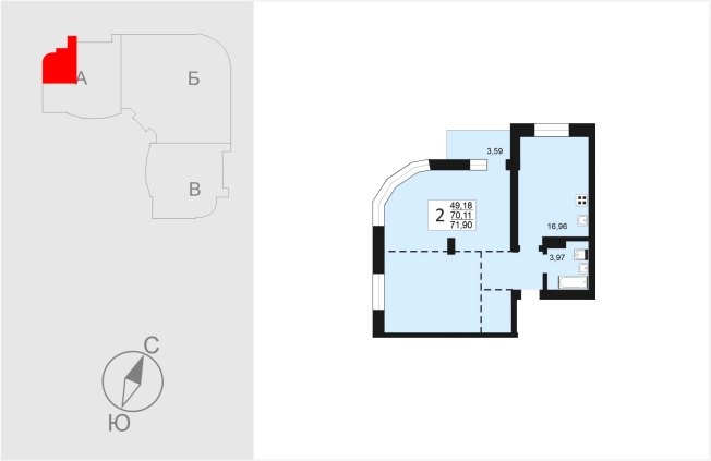 Купить двухкомнатную квартиру в ЖК Отражение в Владимире. Вариант № 74000, 0, площадь -  квм, цена 8315055 рублей