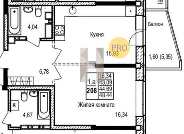 Купить однокомнатную квартиру в районе Первомайский в Ижевске. Вариант № 71705, 0, площадь - квм, цена 3690850 рублей