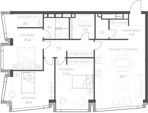 . Вариант № 81744, 0, площадь - 107.6 квм, цена 63867660 рублей