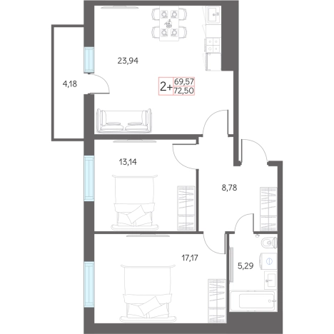 Купить двухкомнатную квартиру в новостройках в ЖК "Рассвет" в Тобольске. Вариант № 159703, 0, площадь -  квм, цена 7100000 рублей