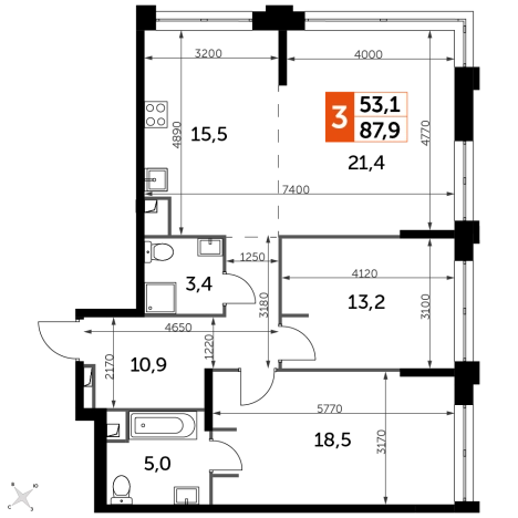 Купить трехкомнатную квартиру у метро Хорошево в Москве. Вариант № 62910, 0, площадь -  квм, цена 52524645 рублей