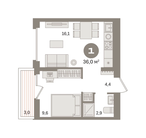 . Вариант № 8538578, 0, площадь - 36.03 квм, цена 7940000 рублей