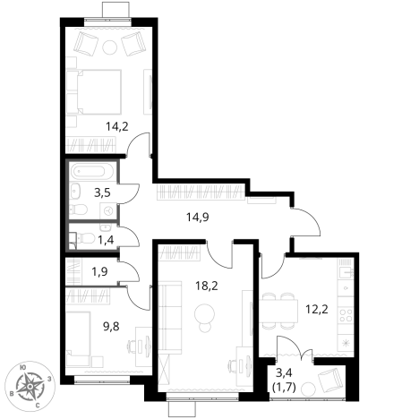 Купить трехкомнатную квартиру в Видном. Вариант № 9801367, 0, площадь -  квм, цена 19630800 рублей