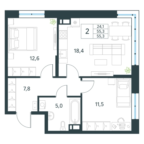 Купить двухкомнатную квартиру в ЖК мкр. Хороший в Чите. Вариант № 153720, 0, площадь -  квм, цена 10064600 рублей