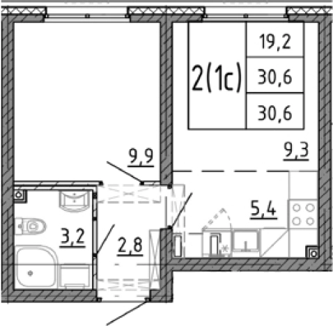 . Вариант № 7604343, 0, площадь - 30.6 квм, цена 6146010 рублей