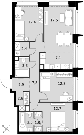 Купить многокомнатную квартиру в ЖК Amber City в Москве. Вариант № 9466456, 0, площадь -  квм, цена 74612340 рублей