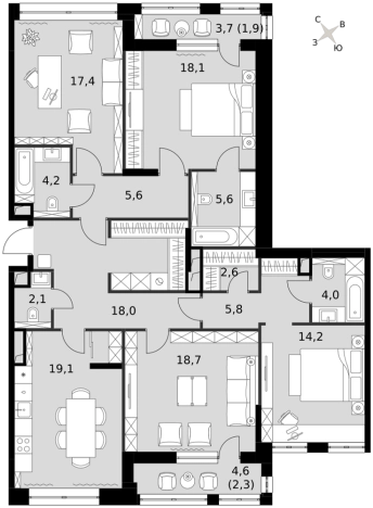 Купить четырехкомнатную квартиру в районе Крылатское в Москве. Вариант № 9501802, 0, площадь -  квм, цена 110684184 рублей