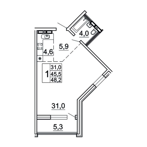 Купить однокомнатную квартиру в районе Советский в Владивостоке. Вариант № 9416691, 0, площадь -  квм, цена 9820343 рублей