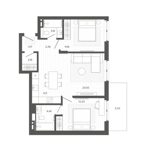 Купить трехкомнатную квартиру в Барнауле. Вариант № 2521153, 0, площадь -  квм, цена 12396000 рублей