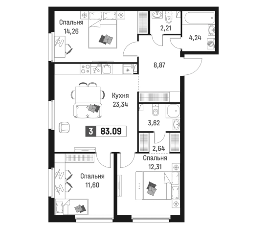 Купить многокомнатную квартиру в Ленинградской области. Вариант № 6867672, 0, площадь -  квм, цена 15332629 рублей