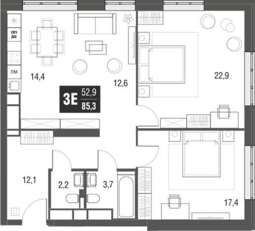 Купить квартиру в Москве. Вариант № 9041824, 2, площадь -  квм, цена 33000000 рублей