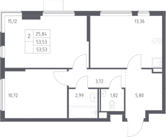 . Вариант № 2808104, 0, площадь - 53.53 квм, цена 9853856 рублей