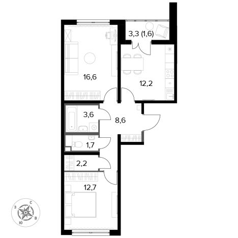 Купить двухкомнатную квартиру в ЖК Южная Битца в Московской области. Вариант № 9838301, 0, площадь -  квм, цена 14943500 рублей