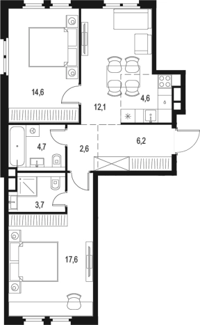 Купить трехкомнатную квартиру в ЖК Level Нижегородская в Москве. Вариант № 3575237, 0, площадь -  квм, цена 20545695 рублей