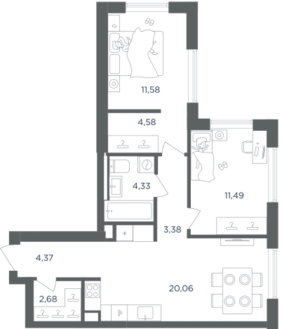 Купить двухкомнатную квартиру в районе Печатники в Москве. Вариант № 7645712, 0, площадь -  квм, цена 26824618 рублей