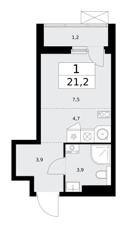 Купить однокомнатную квартиру в новостройках у метро Бунинская аллея в Москве. Вариант № 489847, 0, площадь -  квм, цена 9748396 рублей