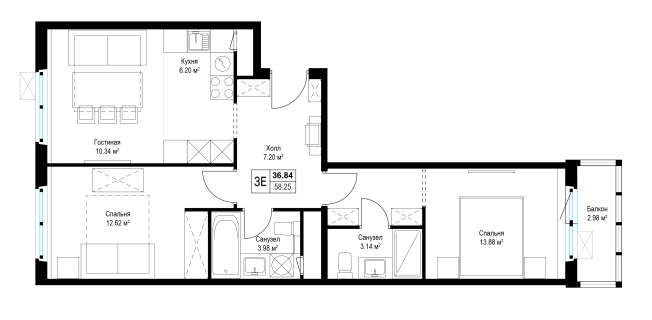 Купить двухкомнатную квартиру у метро Домодедовская в Видном. Вариант № 88101, 0, площадь -  квм, цена 15636800 рублей