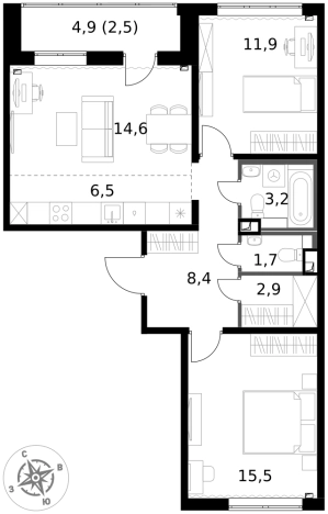 Купить трехкомнатную квартиру у метро Физтех в Химках. Вариант № 9712391, 0, площадь -  квм, цена 15906240 рублей