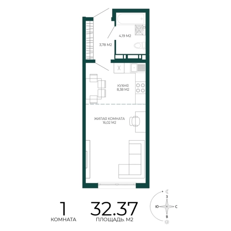 Купить однокомнатную квартиру в ЖК Жилой комплекс "Чаадаев" в Пензе. Вариант № 5388751, 0, площадь -  квм, цена 2978040 рублей
