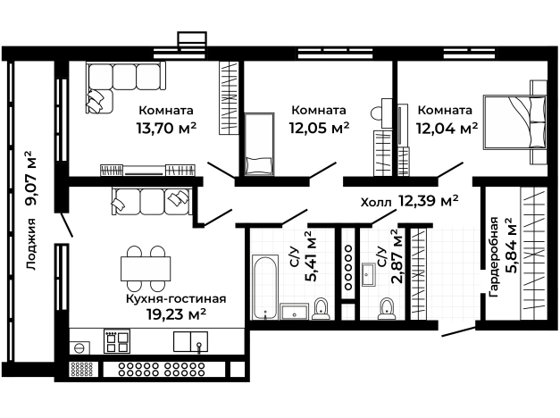 Купить трехкомнатную квартиру в новостройках в Коврове. Вариант № 149410, 0, площадь -  квм, цена 13135574 рублей