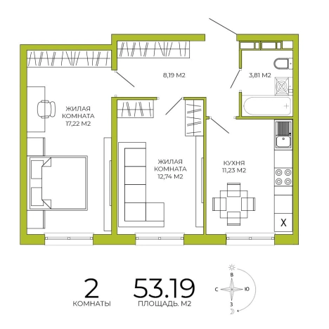 Купить двухкомнатную квартиру на улице Побочинская в Пензе. Вариант № 114996, 0, площадь -  квм, цена 5106240 рублей