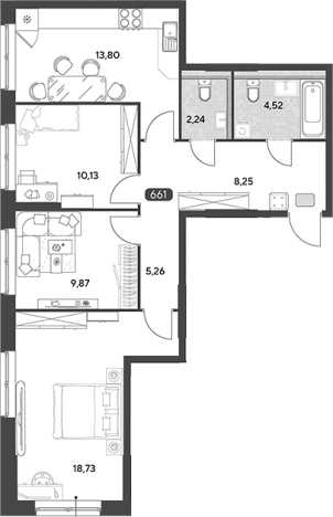 . Вариант № 123061, 0, площадь - 72.8 квм, цена 7840706 рублей