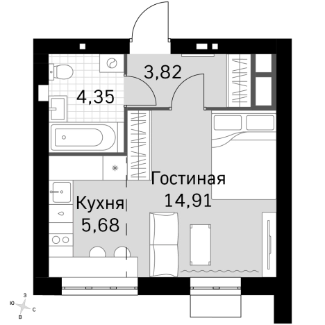 Купить однокомнатную квартиру в ЖК Жаворонки Клаб в Московской области. Вариант № 114347, 0, площадь -  квм, цена 7944289 рублей