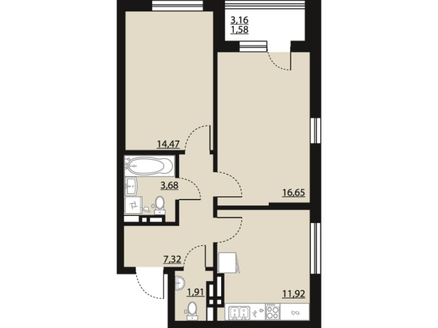 Купить двухкомнатную квартиру в ЖК Бунин в Воронеже. Вариант № 120345, 0, площадь -  квм, цена 8797047 рублей