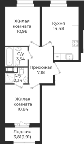 Купить двухкомнатную квартиру в ЖК Новатория в Ленинградской области. Вариант № 6909710, 0, площадь -  квм, цена 7426125 рублей