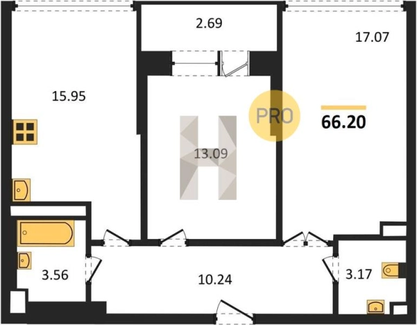 . Вариант № 68383, 0, площадь - 66.2 квм, цена 5037200 рублей