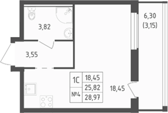 . Вариант № 7833818, 0, площадь - 25.82 квм, цена 5454443 рублей